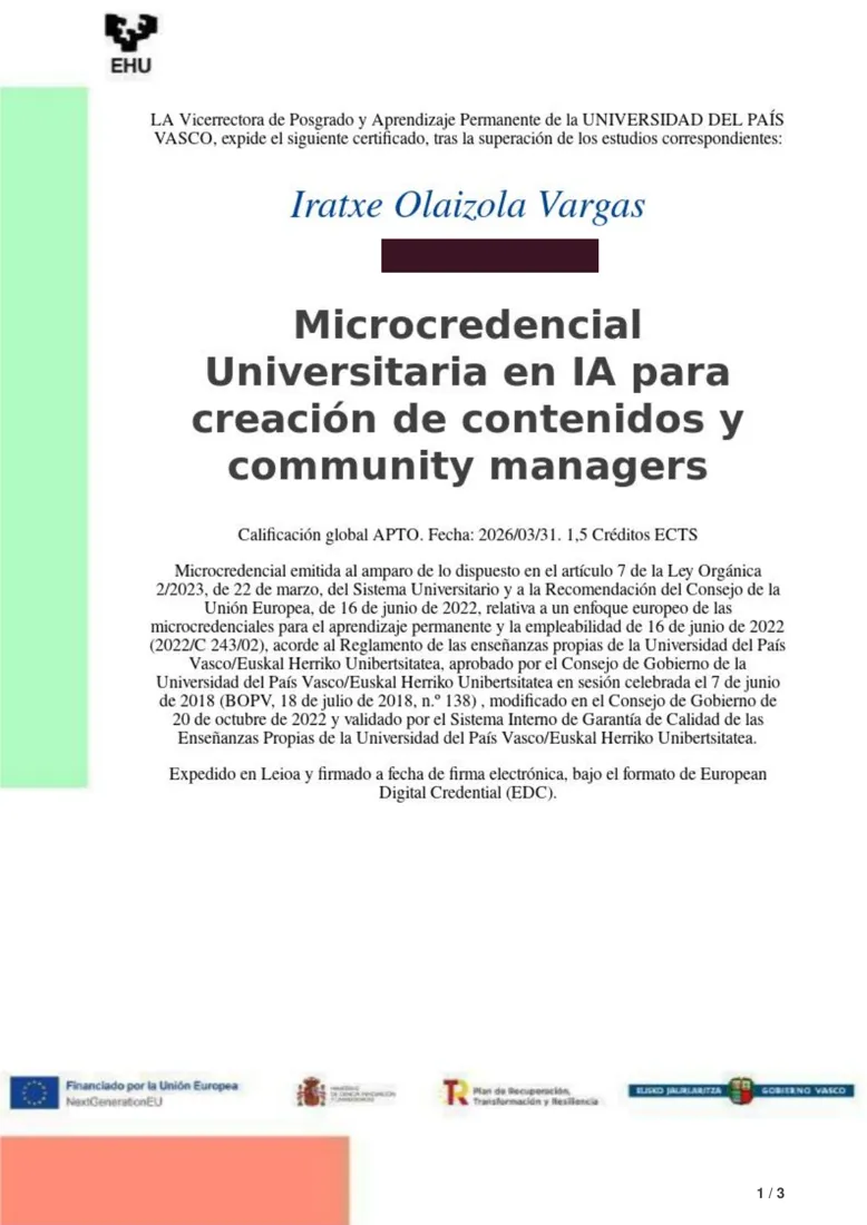 Diploma de la microcredencial